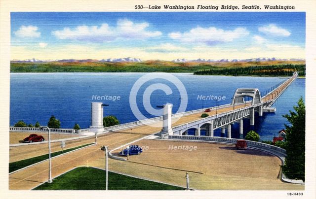 Lake Washington Floating Bridge, Seattle, Washington, USA, 1941. Artist: Unknown