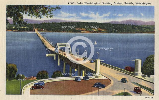 Lake Washington Floating Bridge, Seattle, Washington, USA, 1942. Artist: Unknown