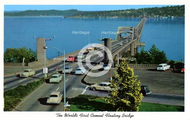 Lake Washington Floating Bridge, Seattle, Washington, USA, 1957. Artist: Unknown