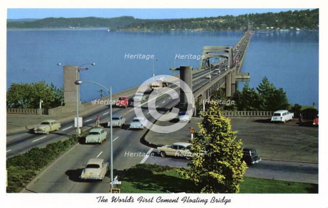 Lake Washington Floating Bridge, Seattle, Washington, USA, 1957. Artist: Unknown