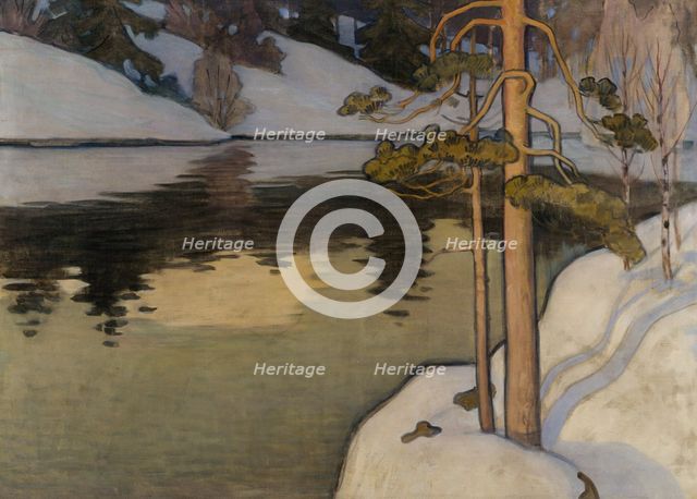Lake with Snow on the Shore, 1899-1900. Creator: Vaino Blomstedt.