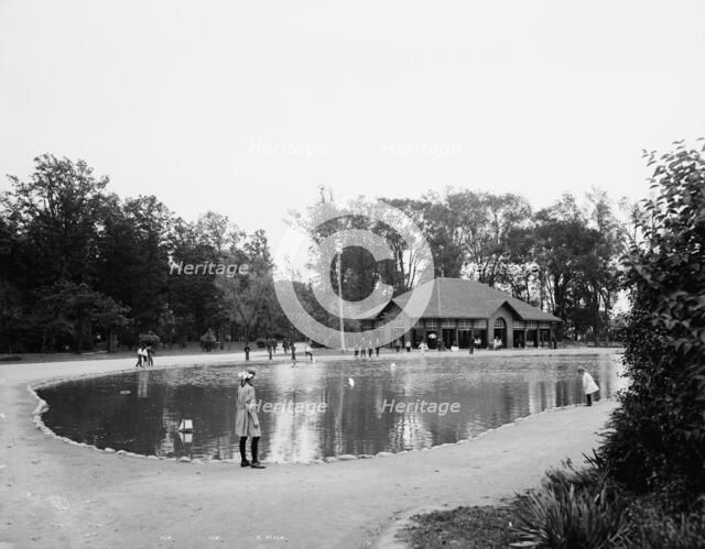 Lake and pavilion, Clark Park, Detroit, Mich., c1908. Creator: Unknown.