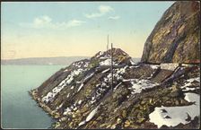 Lake Baikal, rock and excavation near the pier of Mysovaya station, 1904-1917. Creator: Unknown
