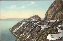 Lake Baikal, rock and excavation near the pier of Mysovaya station, 1904-1917. Creator: Unknown