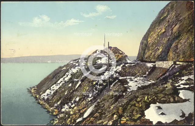Lake Baikal, rock and excavation near the pier of Mysovaya station, 1904-1917. Creator: Unknown.