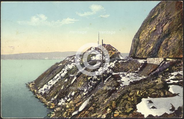 Lake Baikal, rock and excavation near the pier of Mysovaya station, 1904-1917. Creator: Unknown.