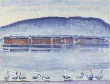 Lake Geneva with Mont Salève and Swans. Artist: Hodler, Ferdinand (1853-1918)