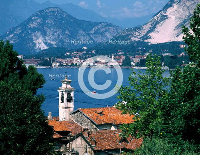 Lake Maggiore, Isola Bella Baveno in background, Italy. Creator: Peter Thompson.