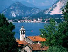 Lake Maggiore, Isola Bella Baveno in background, Italy. Creator: Peter Thompson