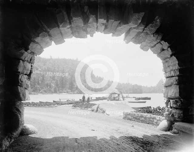 Lake Mohonk Mountain House, N.Y., Sky Top from under porte cochere, between 1895 and 1910. Creator: Unknown.