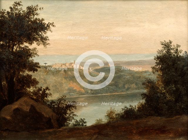 'Lake Nemi; in the background the city of Genzano', late 18th/early 19th century. Artist: Pierre Henri de Valenciennes