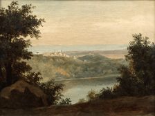 Lake Nemi; in the background the city of Genzano late 18th/early 19th century. Artist: Pierre Henri de Valenciennes