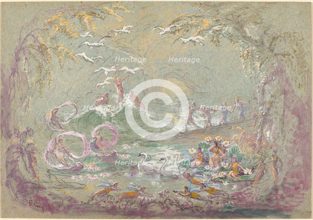 Lake Scene with Fairies and Swans. Creator: Robert Caney.
