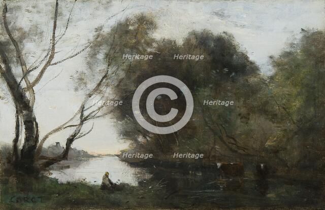 Lake: Setting Sun, c1820-1860. Creator: Jean-Baptiste-Camille Corot.