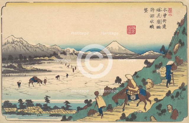 Lake Suwa from Shiojiri Pass, ca. 1835. Creator: Ikeda Eisen.