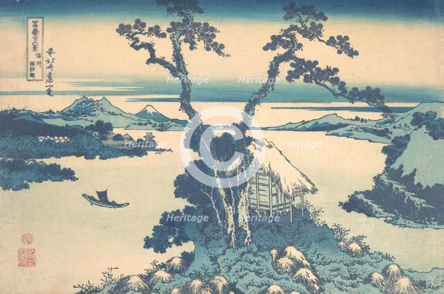 Lake Suwa in Shinano Province (Shinshu Suwako), from the series Thirty-six Views of..., ca. 1830-32. Creator: Hokusai.