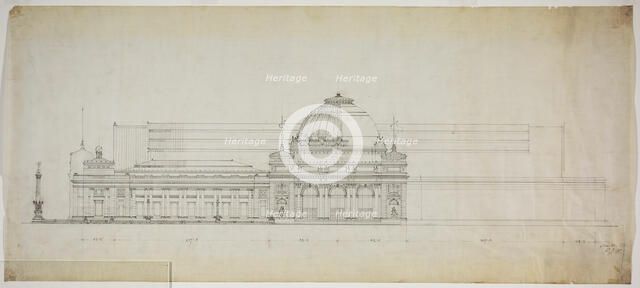 Lakefront Exhibition Hall, Chicago, Illinois, Elevation, 1888. Creator: Peter Joseph Weber.