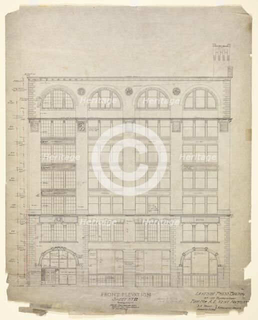 Lakeside Press Building, Chicago, Illinois, Front Elevation, 11/9/1896. Creator: Treat & Shaw.