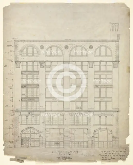 Lakeside Press Building, Chicago, Illinois, Front Elevation, 11/9/1896. Creator: Treat & Shaw.