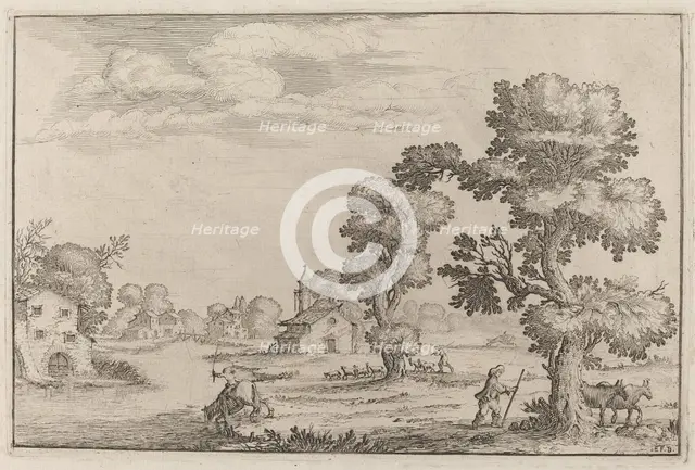 Lakeside Village with Herdsmen, 1638. Creator: Ercole Bazicaluva.