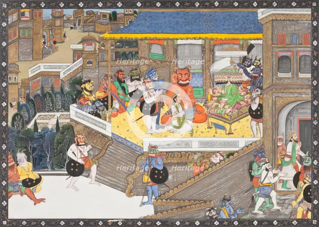 Lakshmana at Ravana's Court, Folio from a Ramayana (Adventures of Rama) (image 1 of 6), c1850. Creator: Unknown.
