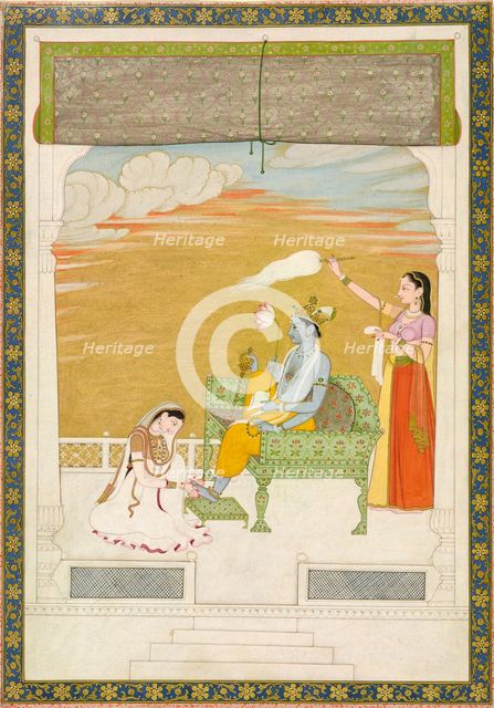 Lakshmi massaging the foot of Vishnu, ca. 1765-1770. Creators: Nainsukh, Manju.