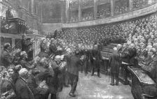 L'Alsace et la Lorraine retrouvees; les representants de l'Alsace et de la Lorraine font..., 1919. Creator: J Simont