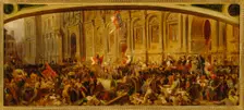 Lamartine pushing back the red flag at Hotel de Ville, February 25, 1848, c1848. Creator: Felix Henri Emmanuel Philippoteaux
