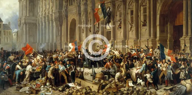 Lamartine refusant le drapeau rouge devant l'Hôtel de Ville, c.1848. Creator: Felix Henri Emmanuel Philippoteaux.