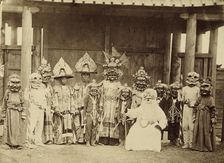 Lamas in masks and costumes participating in a religious dance (tsam)..., 1880-1889. Creator: Peter Adamovich Milevskiy