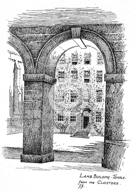 Lamb Building, Temple, from the cloisters, London, 1912. Artist: Frederick Adcock