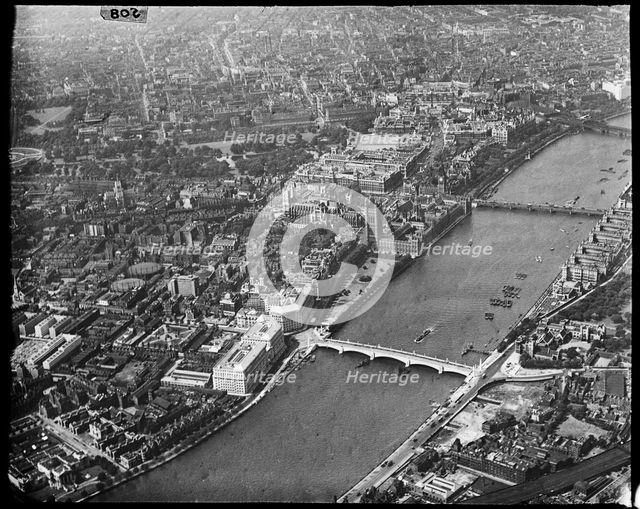 Lambeth Bridge, Millbank and the Houses of Parliament, Westminster, London, c1930s. Creator: Arthur William Hobart.