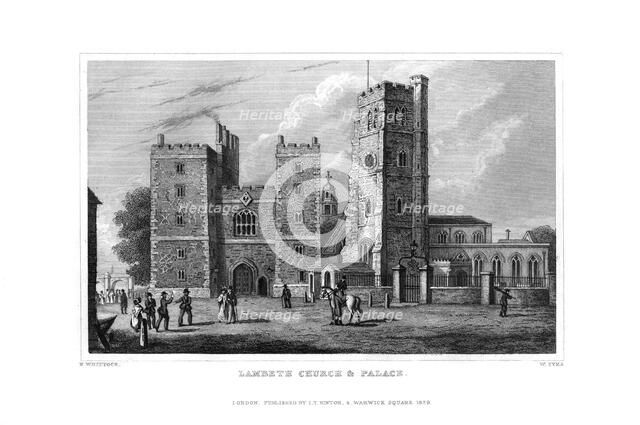 Lambeth Church and Palace, London, 1829.Artist: W Syms
