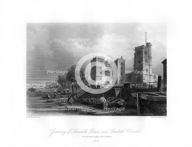 Lambeth Palace and Church, Lambeth, 1850. Artist: Shury & Son