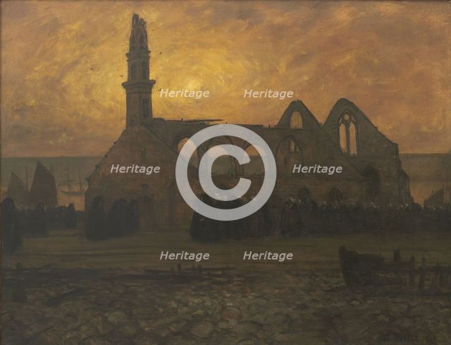 Lamentation of the women of Camaret around the burned chapel of Rocamadour, 1930. Creator: Cottet, Charles (1863-1925).
