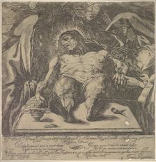 Lamentation over the body of Christ by the three Marys, a jar of ointment on the table to ..., 1615. Creator: Orazio Borgianni