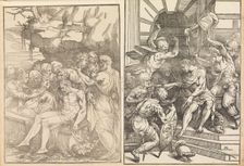 Lamentation Over the Dead Christ, Christ is attacked by soldiers, ca. 1556-57 (?). Creator: Andrea Schiavone