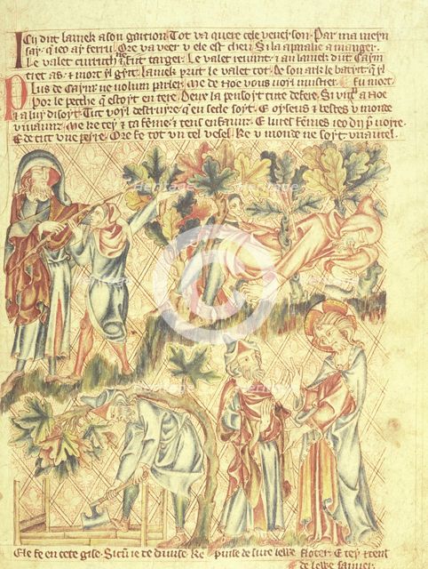 Lamech kills his son, and Noah is warned of the flood, c1320-1330.  Creator: Unknown.