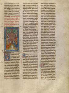 Lamorat Finds a Knight and a Woman Sleeping and Speaks to Gawain, about 1320-1340. Creator: Unknown