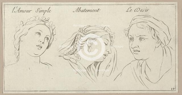 l'Amour simple, Abattement, Le Desir (from Caractères des passions, gravés sur les de..., 1695-1720. Creator: Sébastien Le Clerc the Younger.