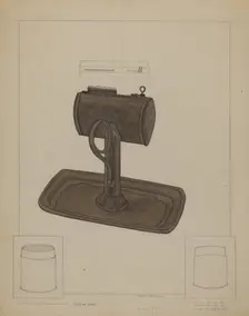 Lamp and Tallow Strainer, c. 1936. Creator: Marie Famularo