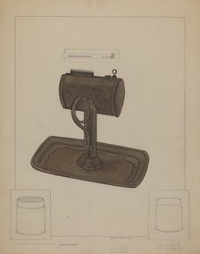 Lamp and Tallow Strainer, c. 1936. Creator: Marie Famularo