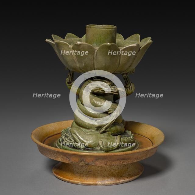 Lamp Stand with Coiling Dragons and Lotus Design, 581-907. Creator: Unknown.