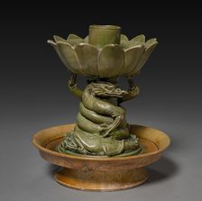 Lamp Stand with Coiling Dragons and Lotus Design, 581-907. Creator: Unknown