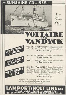 Lamport & Holt Line sunshine tours, 1935