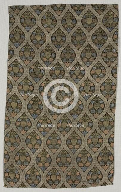 Lampas fragment with blossoms in ogival lattice, 1600s. Creator: Unknown.