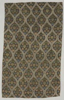 Lampas fragment with blossoms in ogival lattice, 1600s. Creator: Unknown