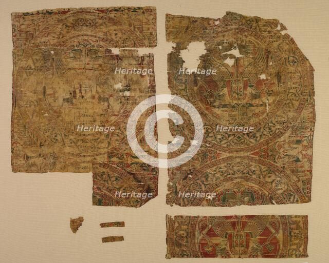 Lampas with confronted sphinxes in roundels, from the tomb of Saint Bernard Calvo, 1200-1243. Creator: Unknown.