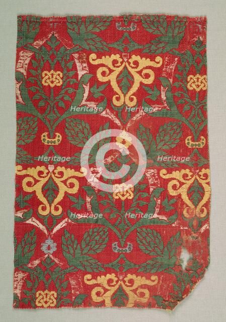 Lampas with curving vine and palmette leaves, 1400s. Creator: Unknown.