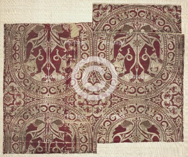 Lampas with griffins in roundels, from the Reliquary of Saint Librada in Siguenza Cathedral. Creator: Unknown.